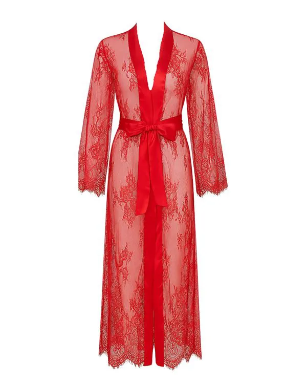 Flavie - Peignoir Dentelle ROUGE