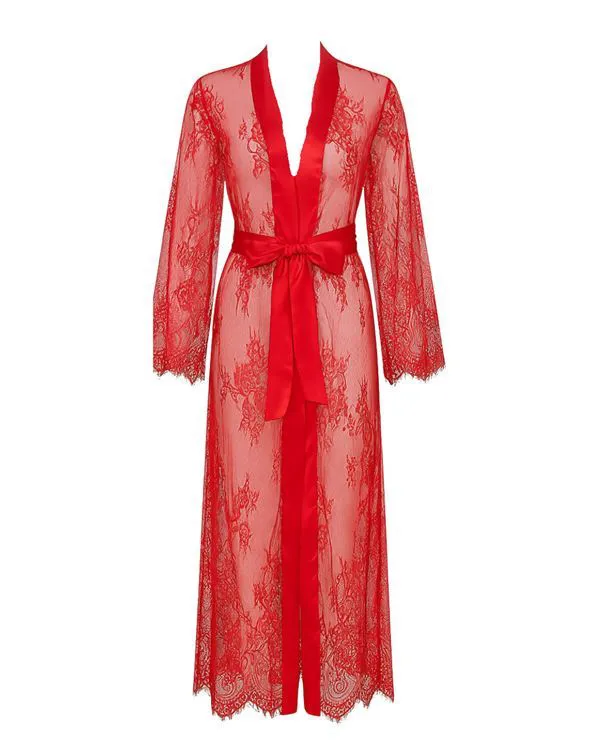 Flavie - Peignoir Dentelle ROUGE - 2/3XL