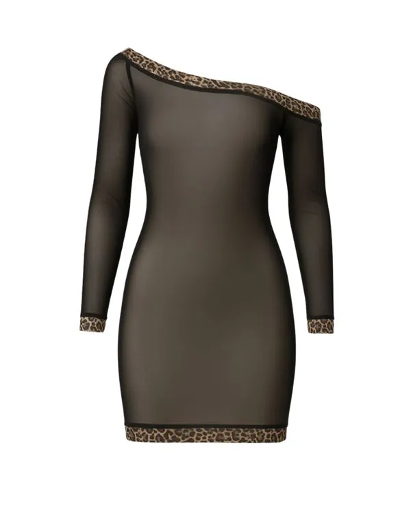 Savana - Robe asymetrique Noire et Leopard