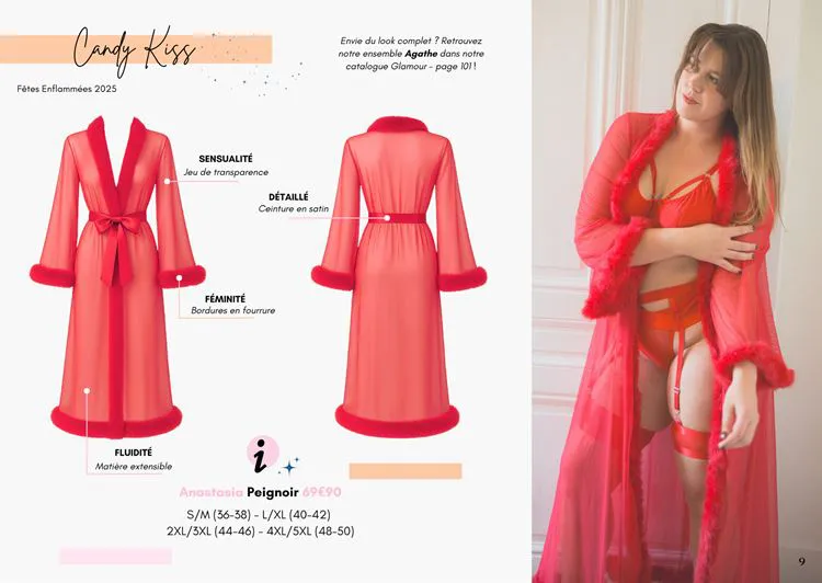 Anastasia peignoir Fourrure ROUGE-4/5XL