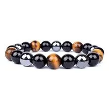 Malek - Bracelet Homme Oeil du tigre et Onyx Noir