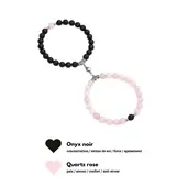 Magnétik Litho : Quartz rose & Onyx noir